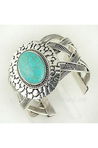 Turquoise And Silver Alloy Oval Cuff Bracelet