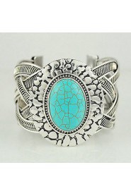 Turquoise And Silver Alloy Oval Cuff Bracelet