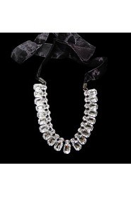 Crystal With Ribbon Tie Collar Necklace