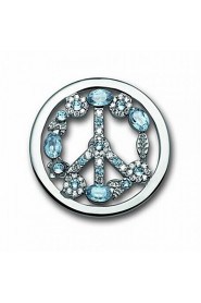 Valentine Day Gift 33mm Alloy Mi Moneda Silver Plated Blue Crystal Peace Sign Coin for 35mm Holder Pendant