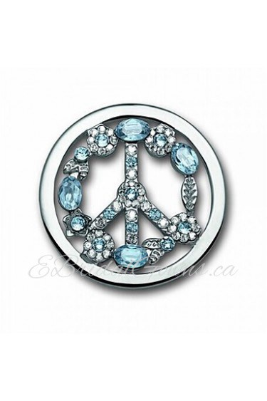 Valentine Day Gift 33mm Alloy Mi Moneda Silver Plated Blue Crystal Peace Sign Coin for 35mm Holder Pendant