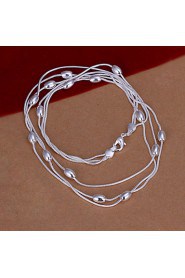 Fashion Round Beads Pendant Silver Plated Simple Snake Five Chains Necklace(White)(1Pc)