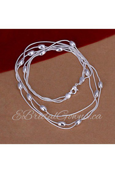 Fashion Round Beads Pendant Silver Plated Simple Snake Five Chains Necklace(White)(1Pc)