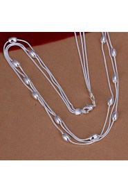 Fashion Round Beads Pendant Silver Plated Simple Snake Five Chains Necklace(White)(1Pc)