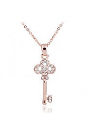 18K Golden Plated Key Shape Pendant with Zircon Necklace,Tiny Necklace