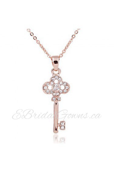 18K Golden Plated Key Shape Pendant with Zircon Necklace,Tiny Necklace