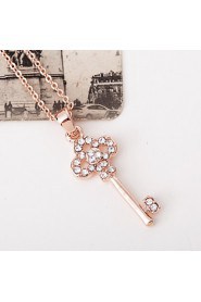 18K Golden Plated Key Shape Pendant with Zircon Necklace,Tiny Necklace