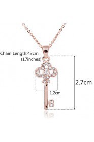 18K Golden Plated Key Shape Pendant with Zircon Necklace,Tiny Necklace