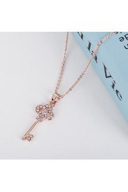 18K Golden Plated Key Shape Pendant with Zircon Necklace,Tiny Necklace