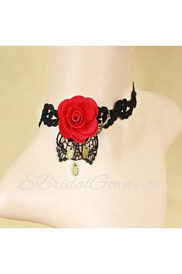 Ladies' Red Rose Black Lace Necklace