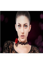 Ladies' Red Rose Black Lace Necklace