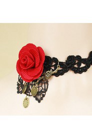 Ladies' Red Rose Black Lace Necklace