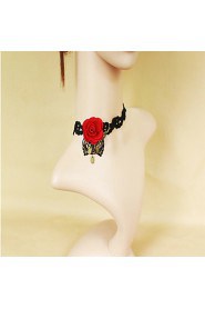 Ladies' Red Rose Black Lace Necklace