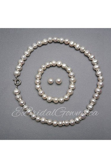 Elegant A Freshwater Pearl Jewelry Set, Including Necklace, Bracelet And Earrings