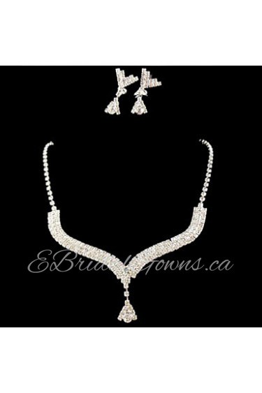 Wedding Bridal Bridesmaid Crystal Necklace Earrings Jewelry Set