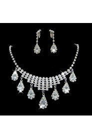 Wedding Bridal Bridesmaid Crystal Necklace Earrings Jewelry Set