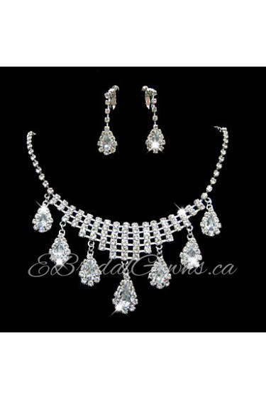 Wedding Bridal Bridesmaid Crystal Necklace Earrings Jewelry Set