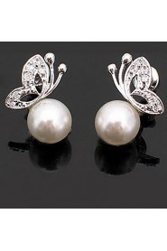 Graceful Alloy With Pearl Butterfly Shaped Women's Earrings