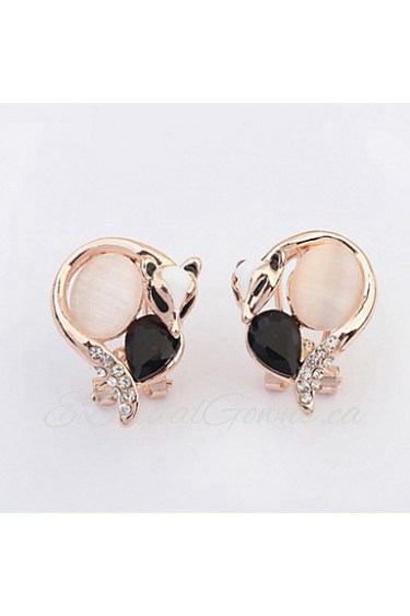 HOT Little Cute Fox Personality Fashion Opals Stud Earrings Lovely Women Fine Rhinestone Animal Jewelry