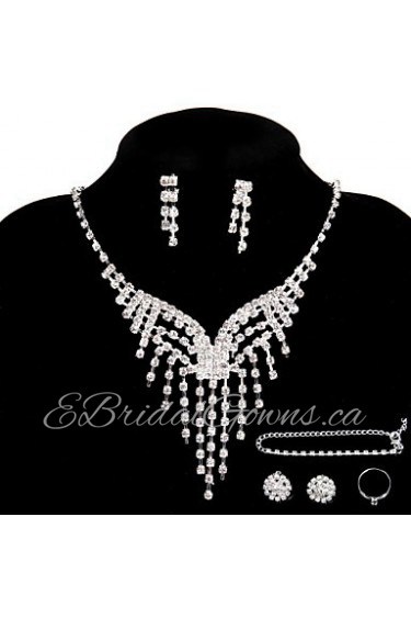 Wedding Party Jewelry Sets Crystal Pendant Necklace Ring Bracelet 2 Pairs of Drop Earrings Stud for Women's Accessories