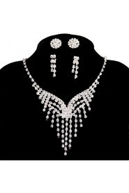 Wedding Party Jewelry Sets Crystal Pendant Necklace Ring Bracelet 2 Pairs of Drop Earrings Stud for Women's Accessories