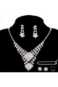 Wedding/Party Jewelry Sets Crystal Pendant Necklace Ring Bracelet Drop Earrings Sets with 2 Pairs of Rhinestone Earrings