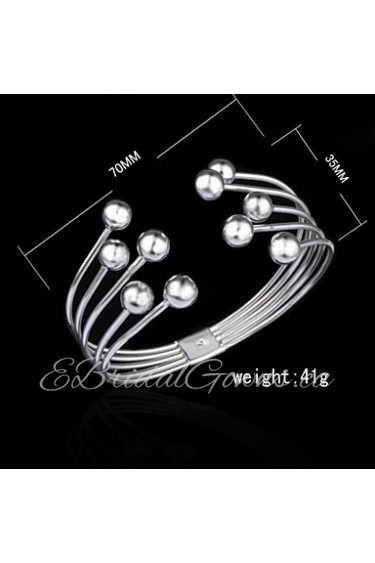 Fashion Sterling Silver Plated Beading Bangle Women's Bracelet