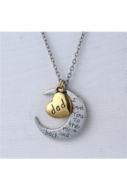 Father's Day Gift Zinc Alloy Heart and Moon Dad I Love You to the Moon and Back Necklace