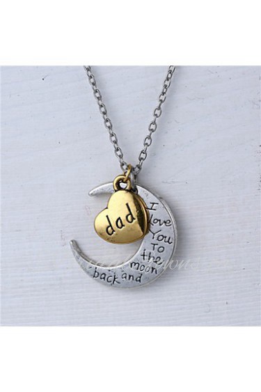 Father's Day Gift Zinc Alloy Heart and Moon Dad I Love You to the Moon and Back Necklace