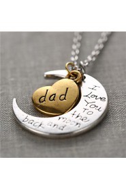 Father's Day Gift Zinc Alloy Heart and Moon Dad I Love You to the Moon and Back Necklace