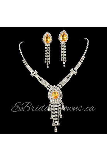 Wedding Bridal Bridesmaid Crystal Necklace Earrings Jewelry Set