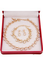 Fashion Women Costume Party Gold Plated Imitation Pearl Jewelry Sets