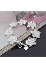 Fashion Sterling Silver Flower Dangle Women's Bracelet