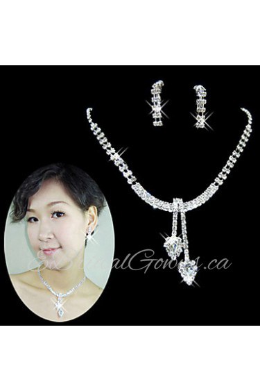 Wedding Bridal Bridesmaid Crystal Necklace Earrings Jewelry Set