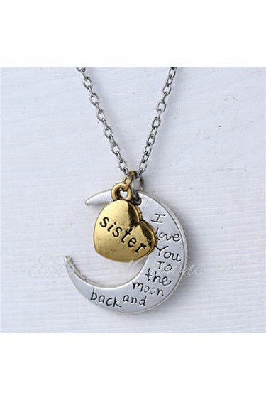 Alloy Heart and Moon Sister I Love You to the Moon and Back Necklace