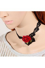 Vintage Red Rose Lace Necklace