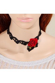 Vintage Red Rose Lace Necklace