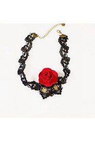 Vintage Red Rose Lace Necklace