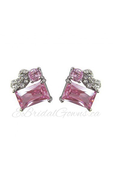 Fabulous Purple Platinum Plated With Irregular Shape Cubic Zirconia Earrings