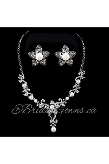 Elegant Design Alloy With Rhinestone And Pearls Wedding/Special Occaision / Party Jewelry Set.