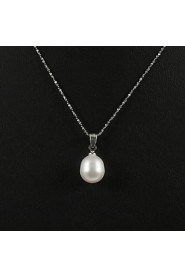 14k White Gold White 10.5 -11mm Freshwater Pearl Pendant With Necklace