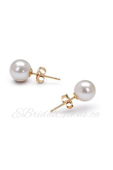 14k Gold White 6.5-7mm AAFreshwater Pearl Earring