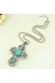 Hot Sale Vintage Silver Turquoise Necklaces Pendants Fashion Sweater Chain Necklaces For Women