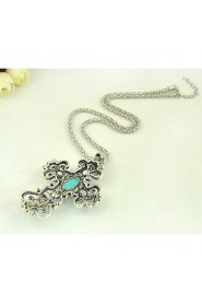 Hot Sale Vintage Silver Turquoise Necklaces Pendants Fashion Sweater Chain Necklaces For Women