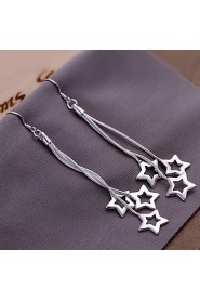 Fashion Star Shape Copper Silver Plated Earrings(Silver)(1Pr)