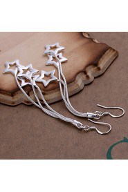 Fashion Star Shape Copper Silver Plated Earrings(Silver)(1Pr)