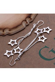 Fashion Star Shape Copper Silver Plated Earrings(Silver)(1Pr)