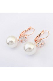 Women's European Style Fashion Square Zircon Imitation Pearl Drop Earrings