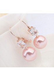 Women's European Style Fashion Square Zircon Imitation Pearl Drop Earrings