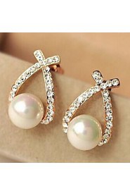 European Style Fashion Rhinestone Crossover Pearl Earrings